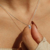 Silver Teardrop Necklace - Clear Crystal Pendant - Polished Silver Tone - Minimalist Design