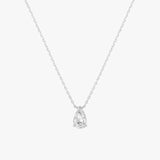 Silver Teardrop Necklace - Clear Crystal Pendant - Polished Silver Tone - Minimalist Design