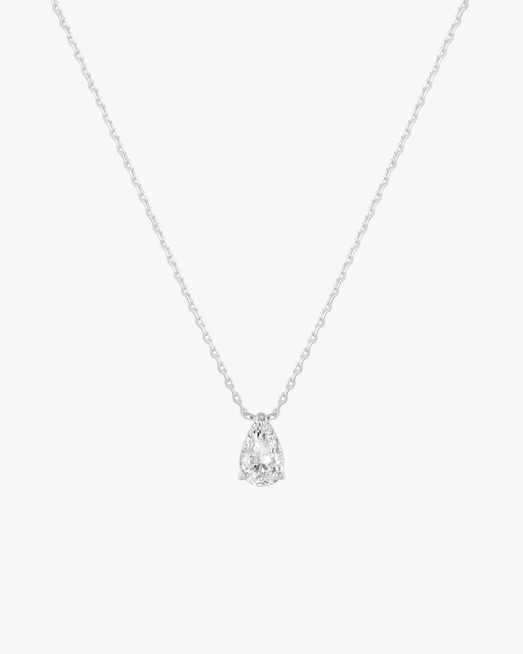 Silver Teardrop Pendant Necklace with Clear Stone