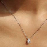 Silver Teardrop Necklace - Clear Crystal Pendant - Polished Silver Tone - Minimalist Design