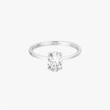 Silver Solitaire Ring - Oval Crystal Stone - Polished Silver Tone - Stainless Steel