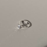 Silver Solitaire Ring - Oval Crystal Stone - Polished Silver Tone - Stainless Steel