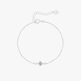 Silver Solitaire Bracelet - Round Center Zirconia - Polished Silver Tone