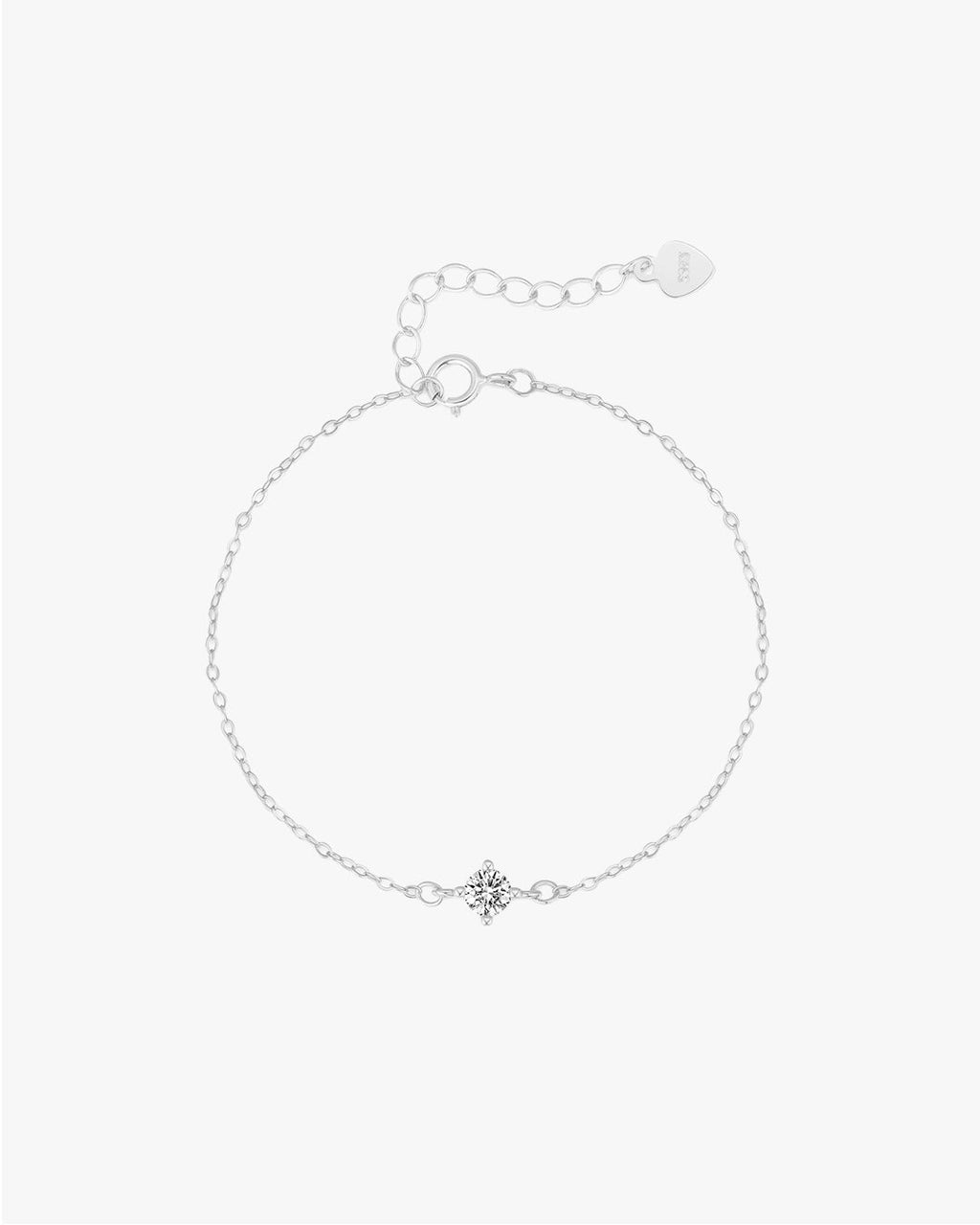 Silver Bracelet with Centered Round Clear Stone