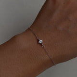 Silver Solitaire Bracelet - Round Center Zirconia - Polished Silver Tone