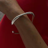 Silver Tone Minimalist Open Cuff Bracelet Wave Shape