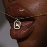 Gold Zodiac Pendant Necklace with Crystal Border
