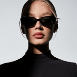 Women’s Slim Rectangular 90s Sunglasses – Black Frame with Smoke Grey Lenses