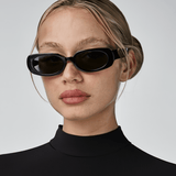 Women’s Slim Rectangular 90s Sunglasses – Black Frame with Smoke Grey Lenses
