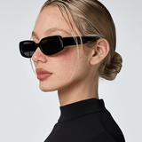 Women’s Slim Rectangular 90s Sunglasses – Black Frame with Smoke Grey Lenses