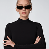 Women’s Slim Rectangular 90s Sunglasses – Black Frame with Smoke Grey Lenses
