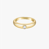 Gold Solitaire Ring - Round Center Zirconia - 18K Gold Tone - Slim Band