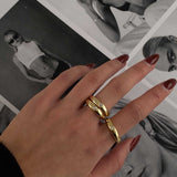 Gold Solitaire Ring - Round Center Zirconia - 18K Gold Tone - Slim Band