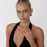 Gold Barrel Necklace - Textured Pendant Design - 18K Gold Tone - Polished