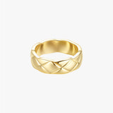 Gold Quilted Ring - Chunky Band Design - 18K Gold Tone - Stainless Steel