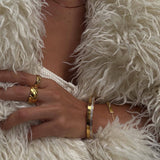 Gold Quilted Ring - Chunky Band Design - 18K Gold Tone - Stainless Steel