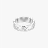 Silver Quilted Ring - Textured Band Design - Polished Silver Tone - Stainless Steel