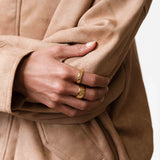 Gold Tone Wide Band Ring with Sculpted Geometric Texture