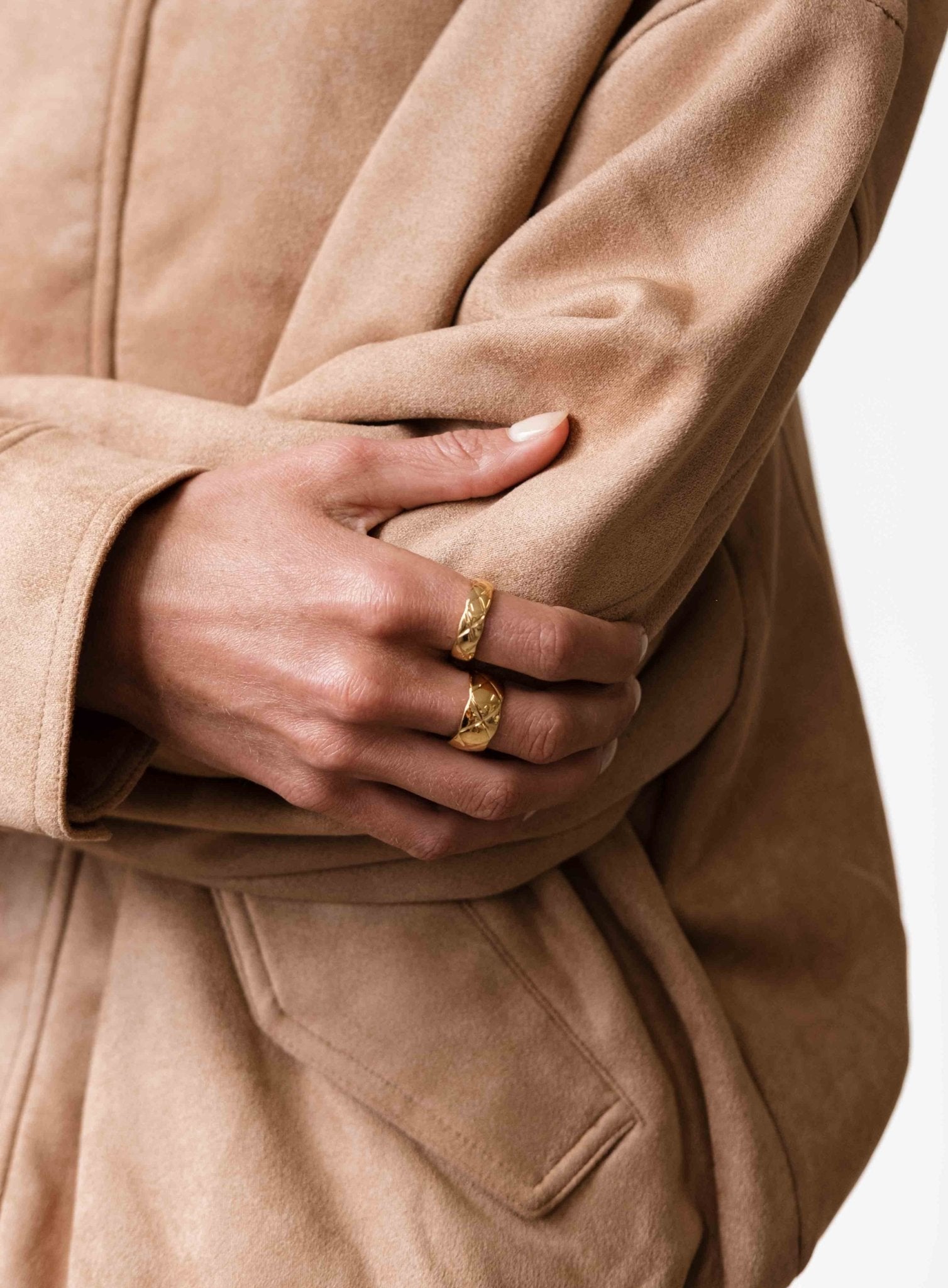 Gold-Tone Wide Band Ring with Sculpted Geometric Surface