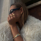 Gold Tone Wide Band Ring with Sculpted Geometric Texture