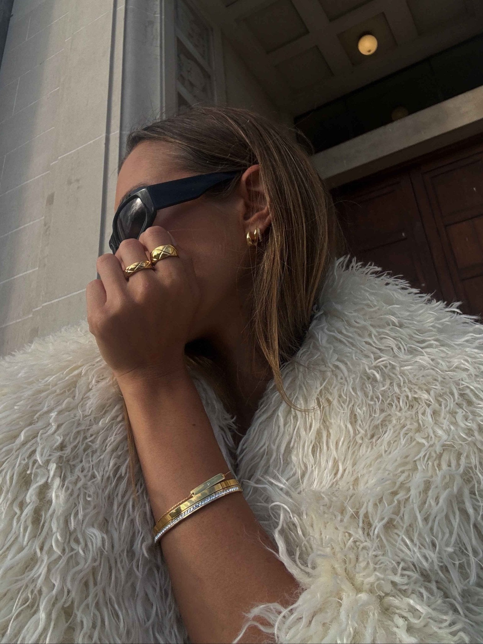 Gold-Tone Wide Band Ring with Sculpted Geometric Surface