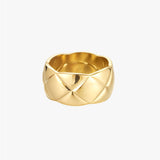 Gold Tone Wide Band Ring with Sculpted Geometric Texture