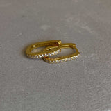 Gold Hoop Earrings - Rectangular Cubic Zirconia - 18K Gold Tone - Polished