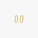 Gold Hoop Earrings - Rectangular Cubic Zirconia - 18K Gold Tone - Polished