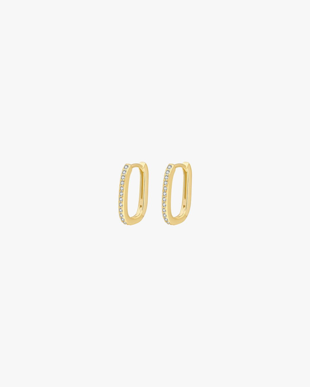 Gold Rectangular Hoop Earrings with Cubic Zirconia – Dainty Huggie Style