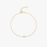Gold Teardrop Bracelet - Solitaire Zirconia - 18K Gold Tone - Link Chain