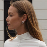 Silver Hoop Earrings - Teardrop Zirconia Charm - Polished Silver Tone