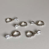 Silver Hoop Earrings - Teardrop Zirconia Charm - Polished Silver Tone