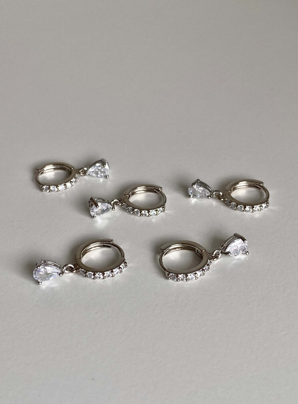Silver Hoop Earrings with Teardrop Cubic Zirconia Charm