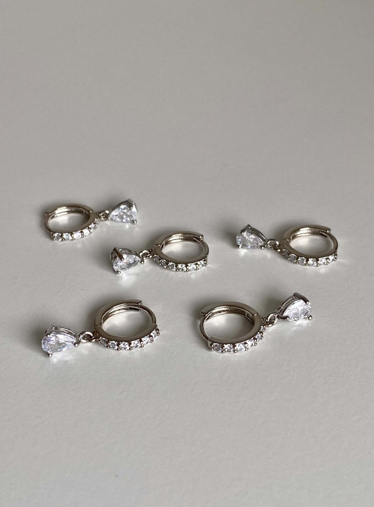 Silver Hoop Earrings with Teardrop Cubic Zirconia Charm