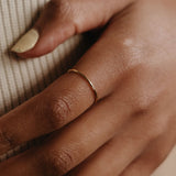 Gold Stacking Ring - Mini Center Zirconia - 18K Gold Tone - Delicate Band