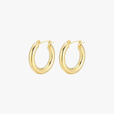 Gold Hoop Earrings - Chunky Polished Band - 18K Gold Tone - Stainless Steel