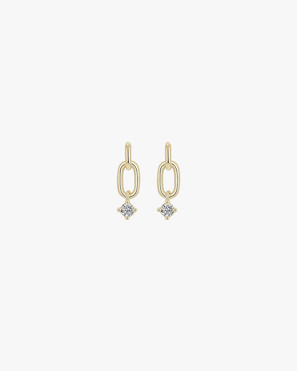 Gold Dangle Earrings with Linked Oval Loops and Star Cubic Zirconia Drop – Lightweight Minimalist Design
