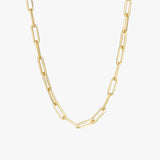 Gold Paperclip Necklace - Elongated Link Design - 18K Gold Tone - 18 Inch