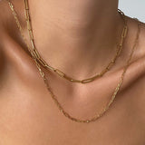 Gold Paperclip Necklace - Elongated Link Design - 18K Gold Tone - 18 Inch