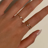 Gold Solitaire Ring - Slim Band Design - 18K Gold Tone - Round Zirconia