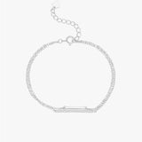 Silver Bar Bracelet - Double Chain Pave Design - Polished Silver Tone
