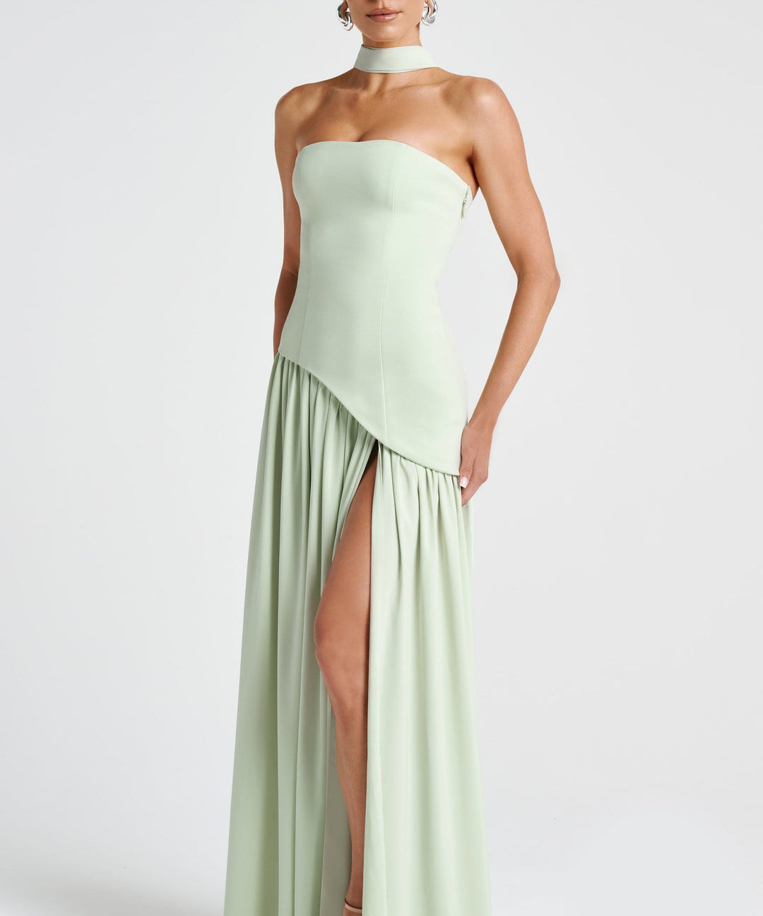 Women’s Strapless Wedding Guest Dress with High Slit | Maxi