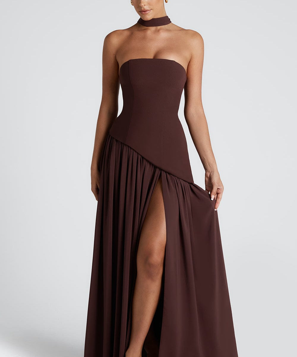 Women’s Strapless Wedding Guest Dress with High Slit | Maxi
