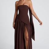 Women’s Strapless Wedding Guest Dress with High Slit | Maxi
