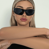 Women’s Wraparound Sunglasses – Black Frame with Smoke-Tinted Lenses
