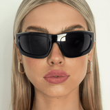 Women’s Wraparound Sunglasses – Black Frame with Smoke-Tinted Lenses