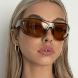Women’s Wraparound Sunglasses – Caramel Brown Frame with Toffee-Tinted Lenses