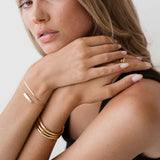 Gold Bar Bracelet - Solitaire Center Stone - 18K Gold Tone - Adjustable