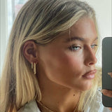 Gold Hoop Earrings - Rectangular Minimalist Design - 18K Gold Tone - Polished