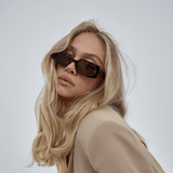 Women’s Slim Rectangular 90s Sunglasses – Choc Tortoise Frame with Smoke Lenses